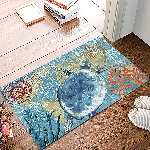 Watercolor Sea Turtles Door Mat Indoor Outdoor Non-slip Backing Entrance Mats Rugs for Bathroom Bath Shower Toilet, Ocean Animal Doormats 23.6 x 15.7 inch
