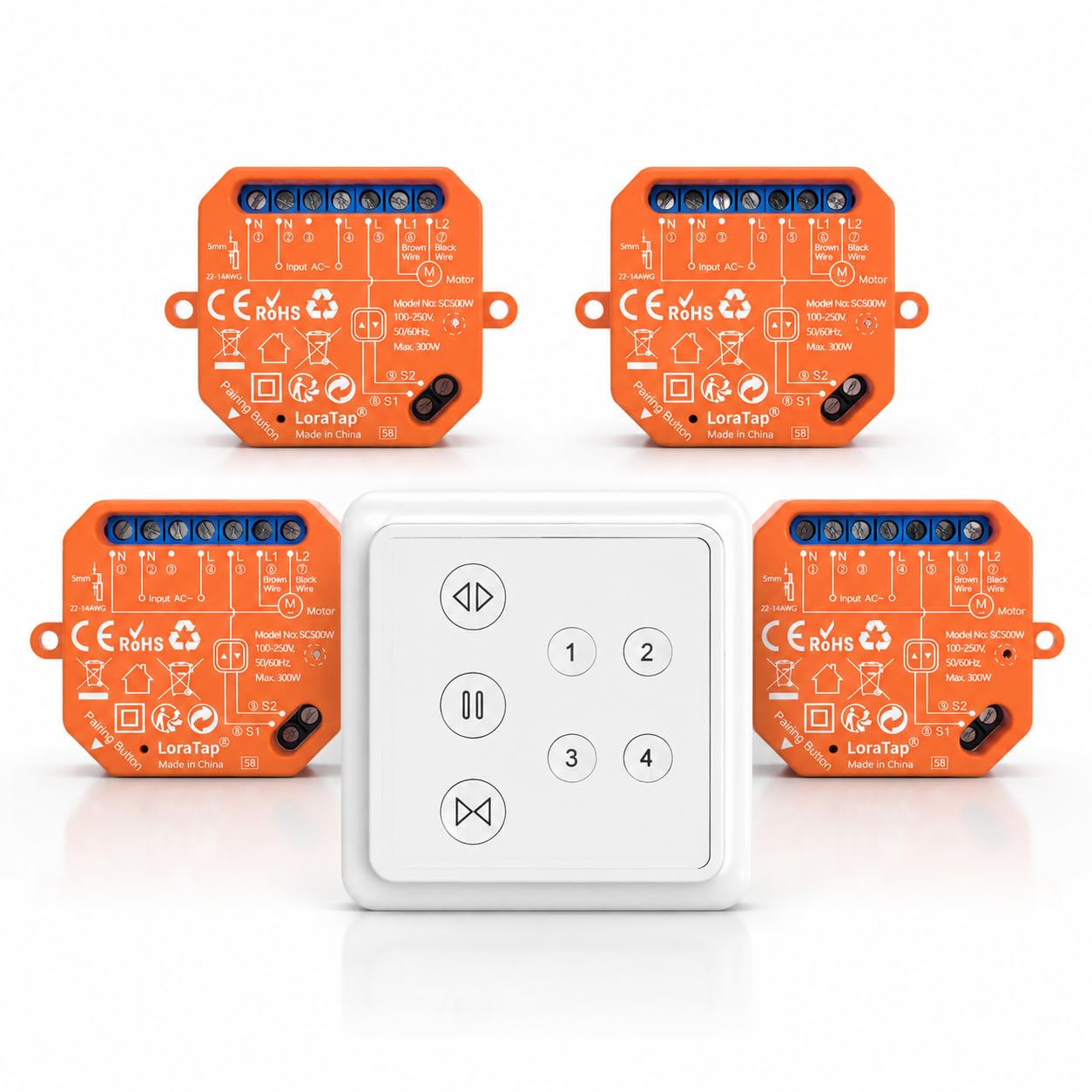LoraTap Interrupteur Volet Roulant Double Commande: App WiFi + Télécommande Sans Fil – Voix Alexa Google Assistant – Programmation – Interrupteur Manuel Conservé – Moteur AC 4 Fils 300W