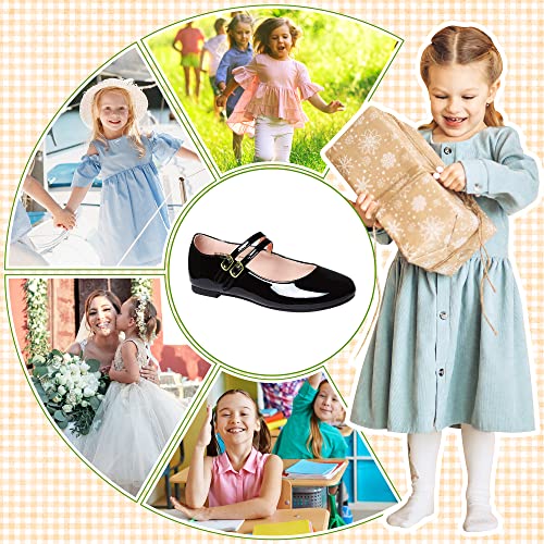 LseLom Girls Black Dress Shoes Flats Mary Jane Princess Double Strap Hook and Loop Dance Flat Shoes for Big Girls Black Pearl US 2 by LseLom - Used condition - Image 2