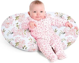 Little Grape Land Nursing Pillow - Breathable Breastfeeding Support with Removable Cover, Multi-Use Tummy Time & Travel Pillow, Rose Floral (0-16 Months)
