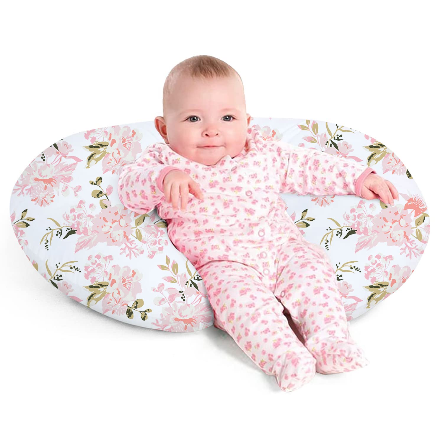 nursing pillow, breast feeding pillows for mom, rose floral print soft cover with breathable filling, infant feeding support pillow for 0-12 months, multifunctional support cushion for travel