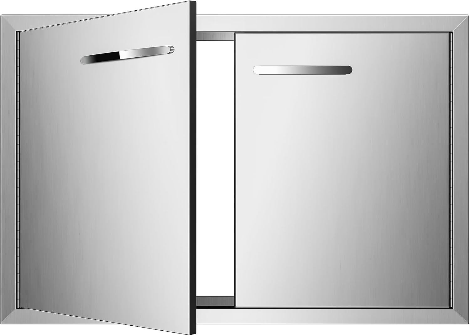 BBQ Access Door 33" W x 22" H Stainless Steel Outdoor Kitchen Doors, Weatherproof, Double Flush Mount Door with Handles for Outside Cabinets, BBQ Island, Grilling Station