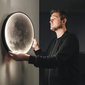 31.5 Inch Dimmable Moon Wall Light with Remote Control, 24W Modern LED Wall Lamp, 3 Effect Mode Art Decorative Light (Three Colors-Plug, 50cm)