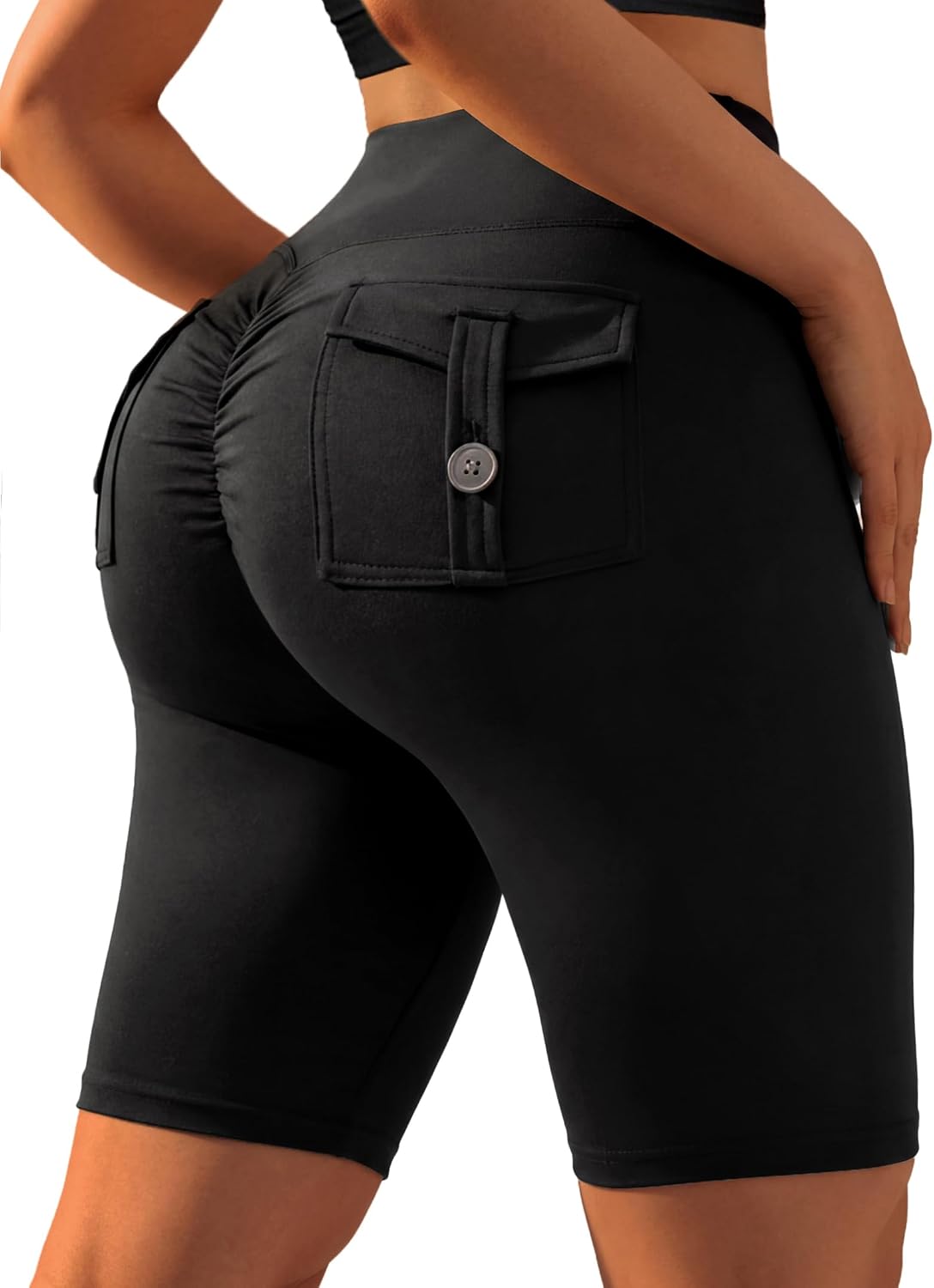 Avanova Women Scrunch Butt Lifting Shorts Biker Short with Pocket | Booty Lifting Shorts, High Waisted, Cargo Pockets, Knee Length, Workout Gym Shorts, Bodycon Fit, Smooth, Stretch