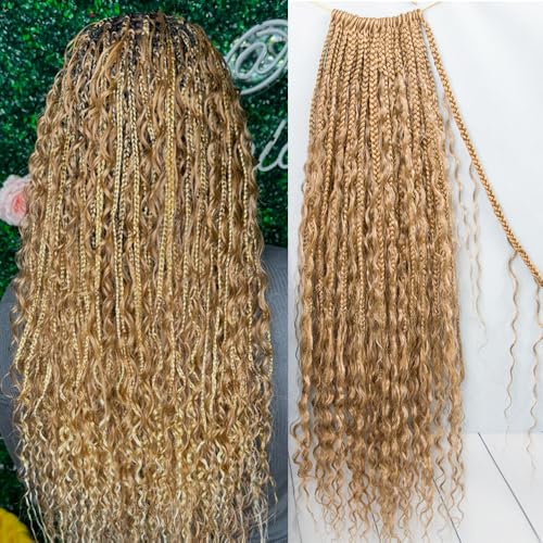Honey Blonde #27 Crochet Boho Braids with Human Hair Curls