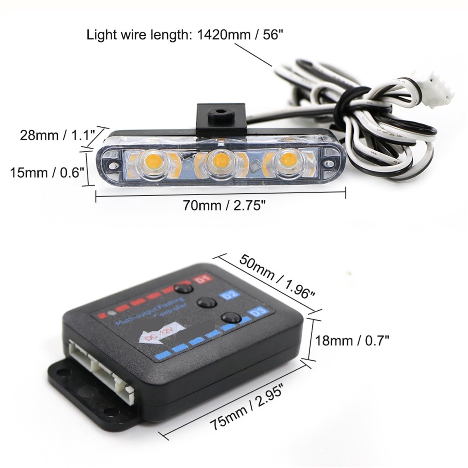 4 luces estroboscópicas LED for coche con 3 LED cada una, rojas, azules y amarillas, for emergencias, señalización intermitente, for bomberos, policía, baliza, luz de advertencia, 12 V(Yellow)