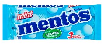 Mentos Mint I 3 Rolls of Mint Flavored Chewy Dragees I 112g 3.9 ounce total