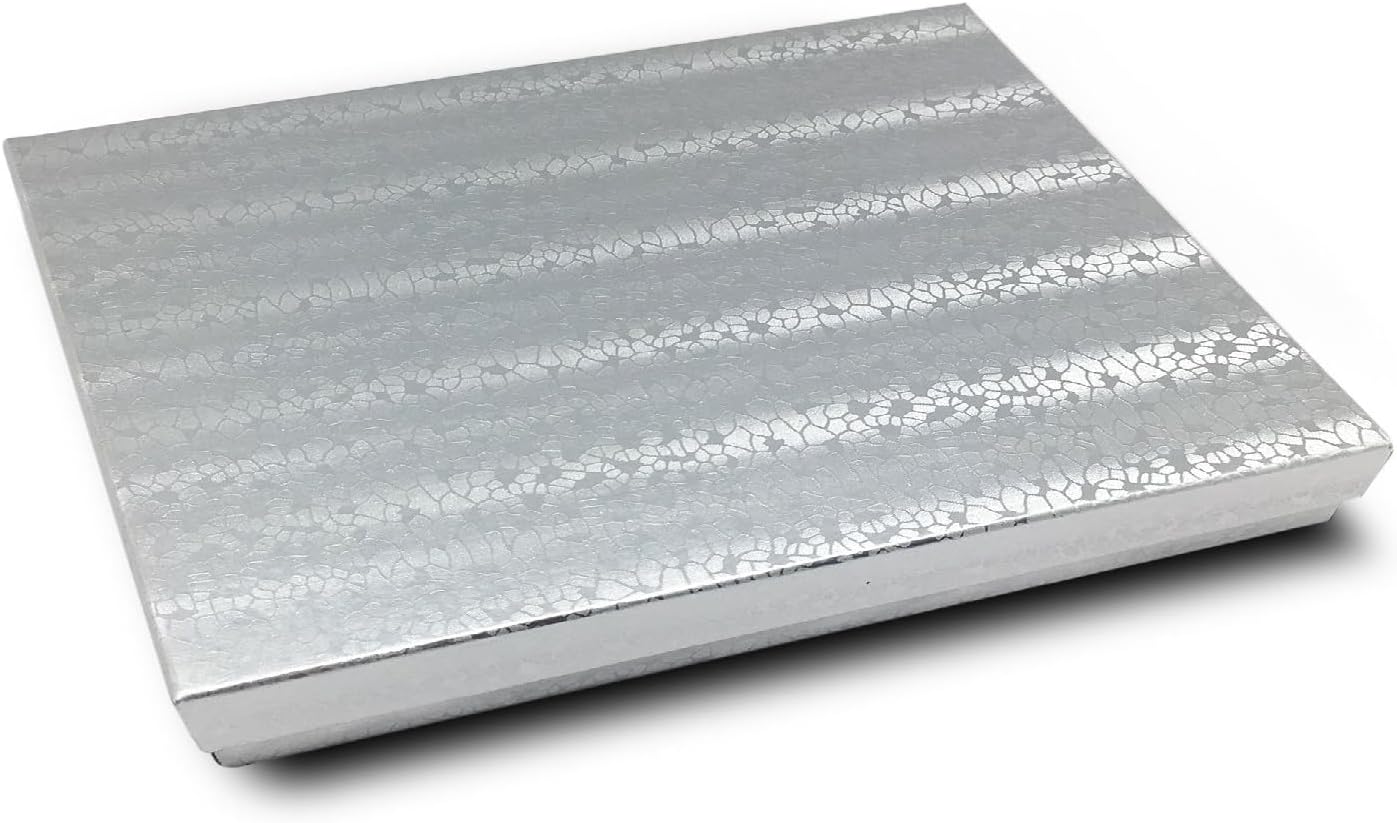 15 Pack Cotton Filled Silver Foil Paper Cardboard Jewelry Bracelet Necklace Watch Collectible Gift and Retail Boxes Size: 7" x 5" x 1-1/8" Inch by R J Displays