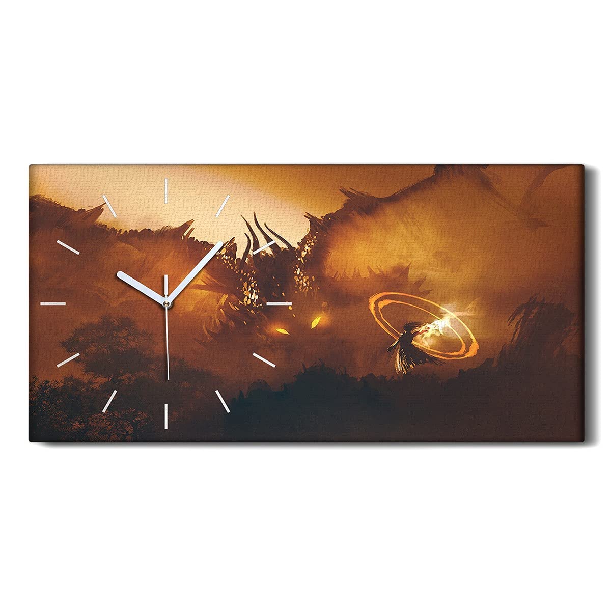 Horloge sur Toile Dragon Fantastique 60x30cm Image Décoration Murale