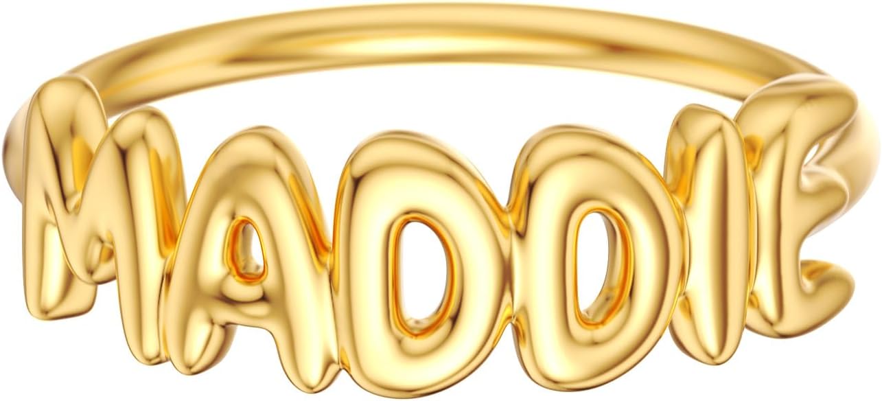 Custom Name Rings for Women, 18K Gold Plated 3D Bubble Jewelry Personalized Birthday Gifts for Women