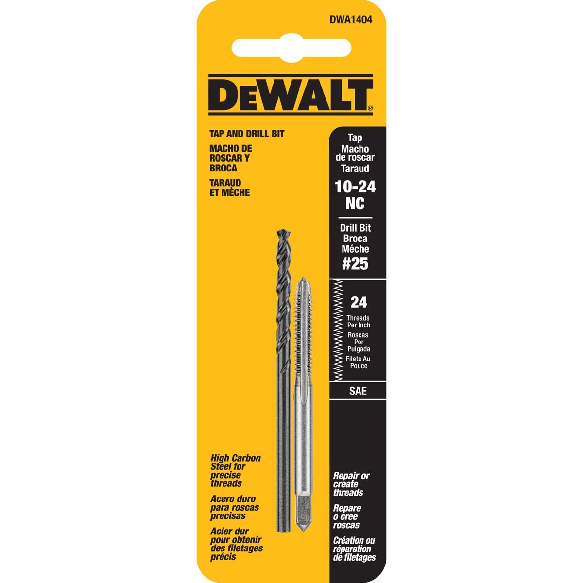 Ensemble de forets et tarauds 10-24 DWA1404 pour tarauder le métal proprement