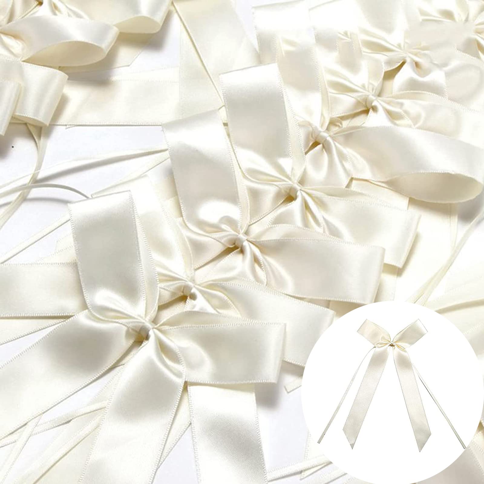 Srup 50 Pcs Lazos Coche Boda, Satén Cinta Boda Lazos, Lazos de Cinta Blanca, para Antena de Coche, Boda, cumpleaños, Partido, celebración - Beige
