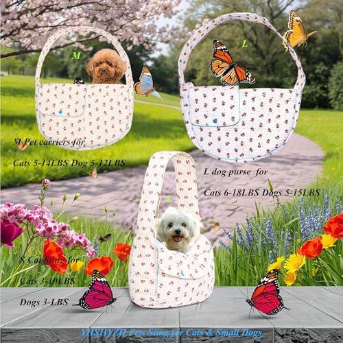 image for YHSHYZH Floral Pet Carrier Sling, Breathable Cotton Dog Purse Carrier,