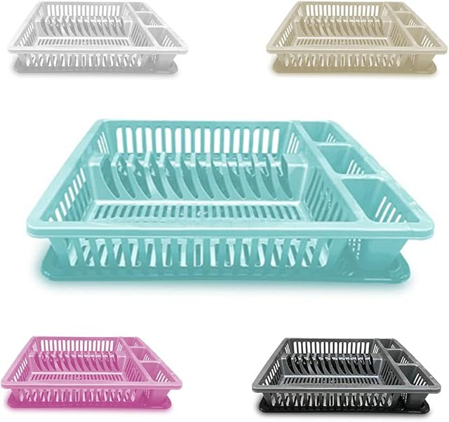 METALLIC TURTLE Large Plastic Dish Drainer Plate Cutlery Rack Kitchen Sink Utensil Draining Cup Holder (45.5 x 35 x 8cm, Blue)