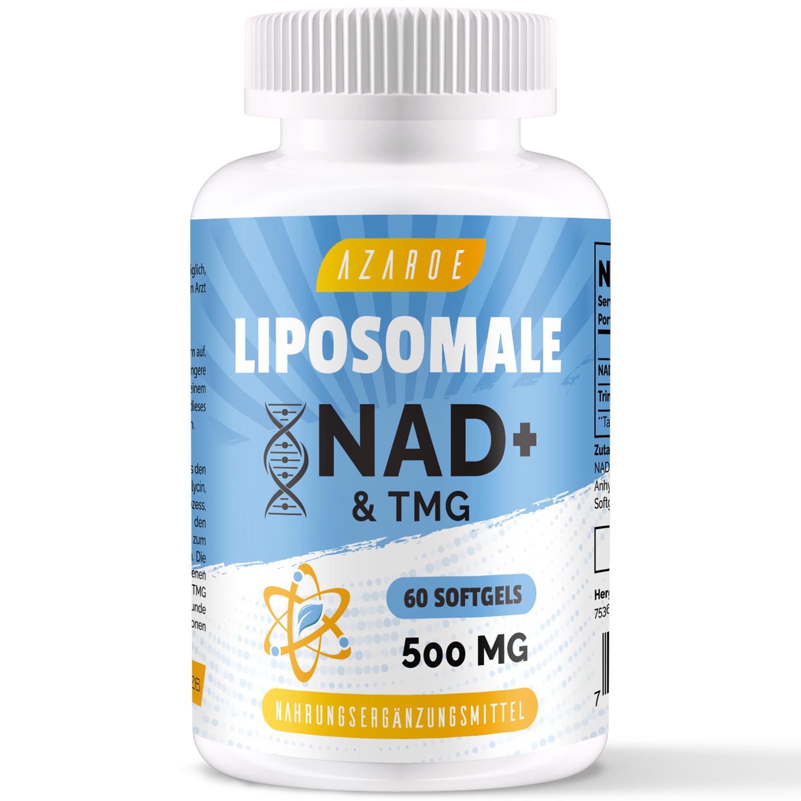 Liposomales NAD+ Gélules 500 mg avec TMG 250 mg, soutient l'énergie cellulaire, 60 gélules (60 Count (Pack of 1))