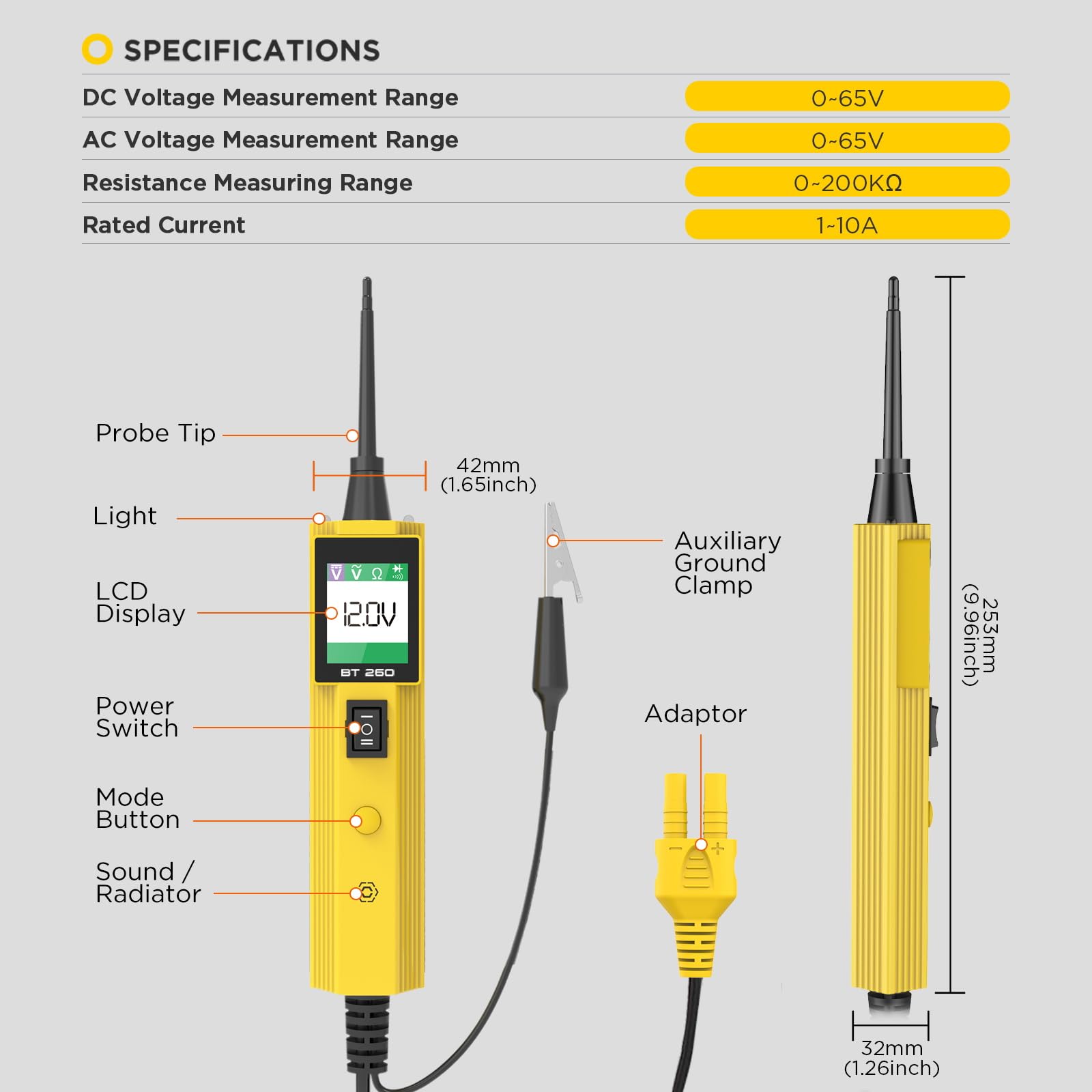 Probadores de circuitos eléctricos Probador de circuito eléctrico automotriz con linterna LED para 6V/12V/24V vehículo/barco/motocicleta/servicio pesado/camión