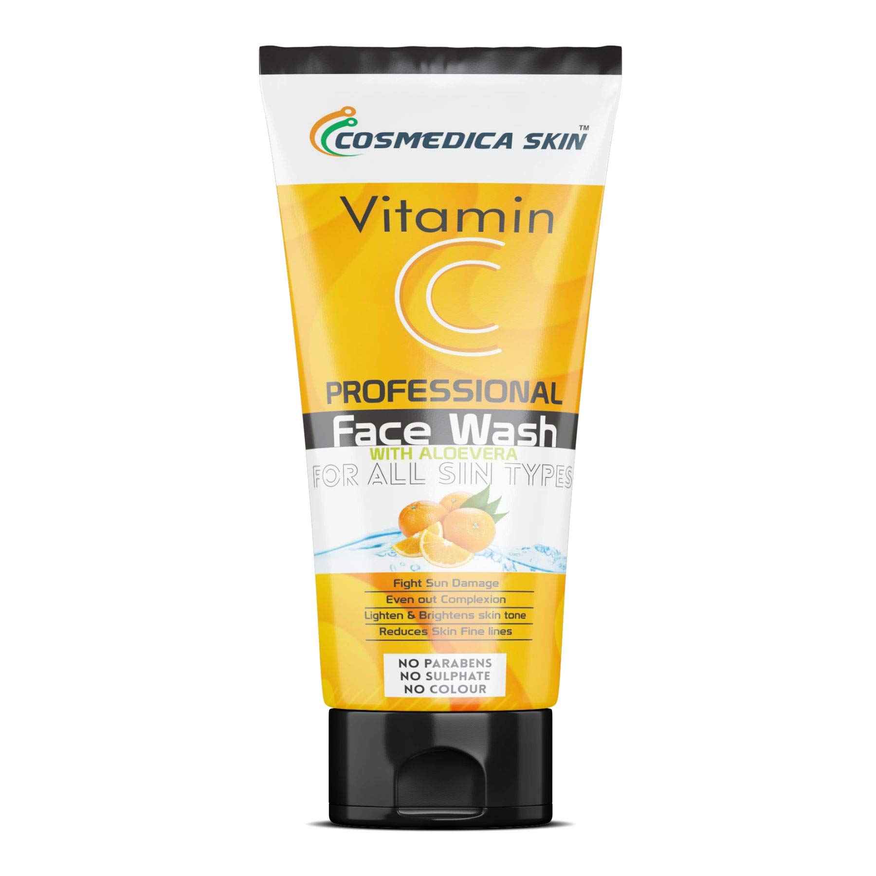 COSMEDICA SKIN Vitamin C Face Wash With Alovera & Orange Extract for Brightening Skin Men & Women - No Parabens, Sulphate, Silicones & Color (100mL)