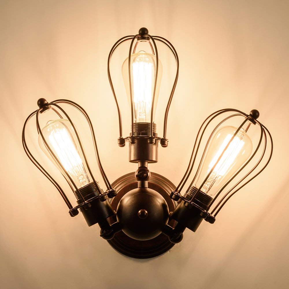 Vintage - Lampada da soffitto industriale a portalampada regolabile in metallo con attacco metallico a montaggio semi-incassato, plafoniera rustica in metallo (senza lampadina) (con 3 lampadine)