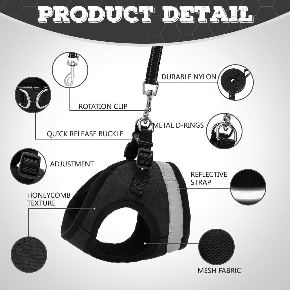 Cat Harness and Leash Set - Escape Proof Adjustable Cat Harness for Walking, Soft Mesh Reflective Pet Vest Harness for Cats Puppies