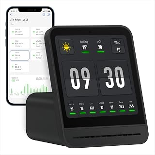 Qingping Air Quality Monitor Gen 2: PM2.5, CO2, PM10, Noise, Temp & Humidity Detector with Touchscreen, App & Alarm Clock for Bedroom
