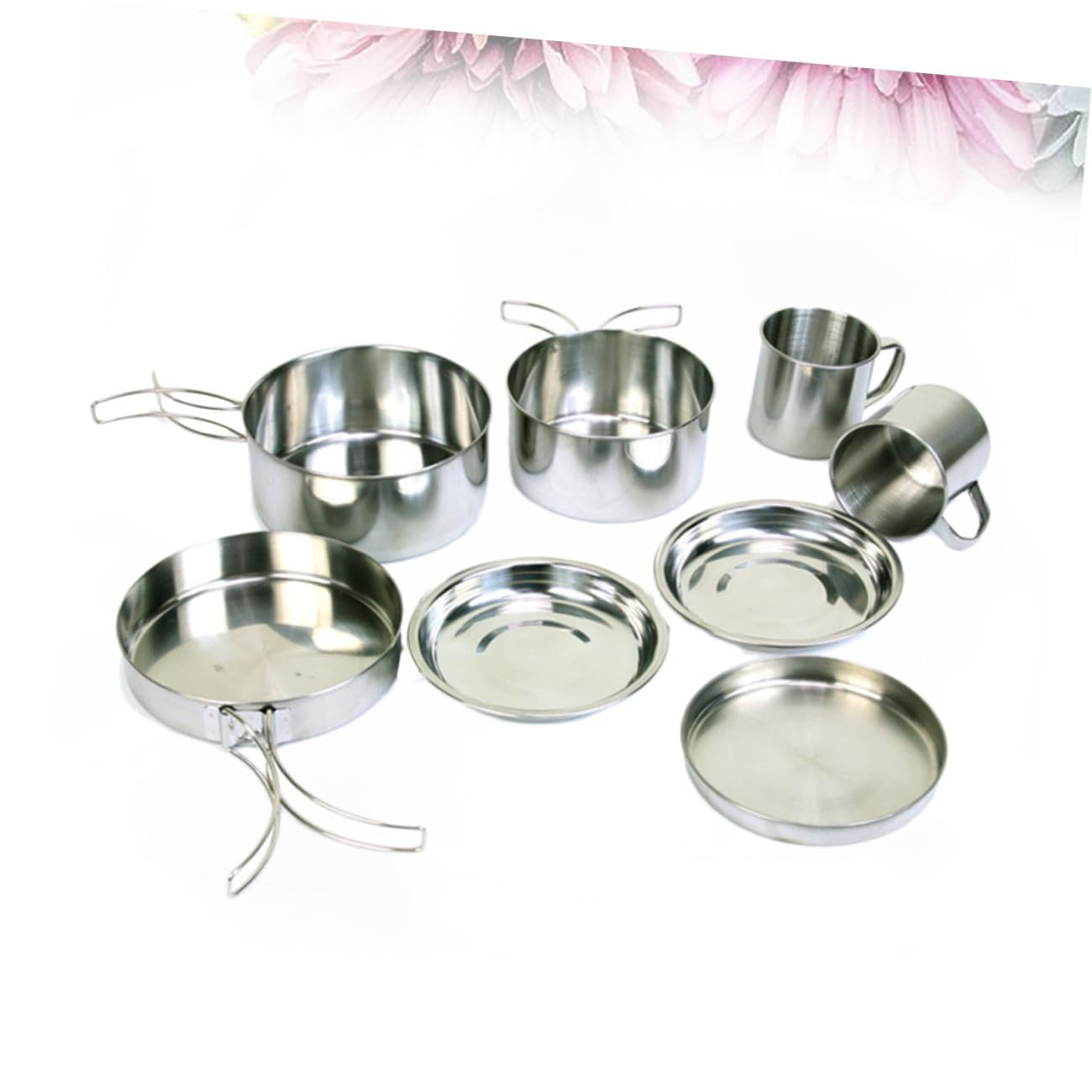 Set Stoviglie Campeggio 8 Pezzi in Acciaio Inox Portatile