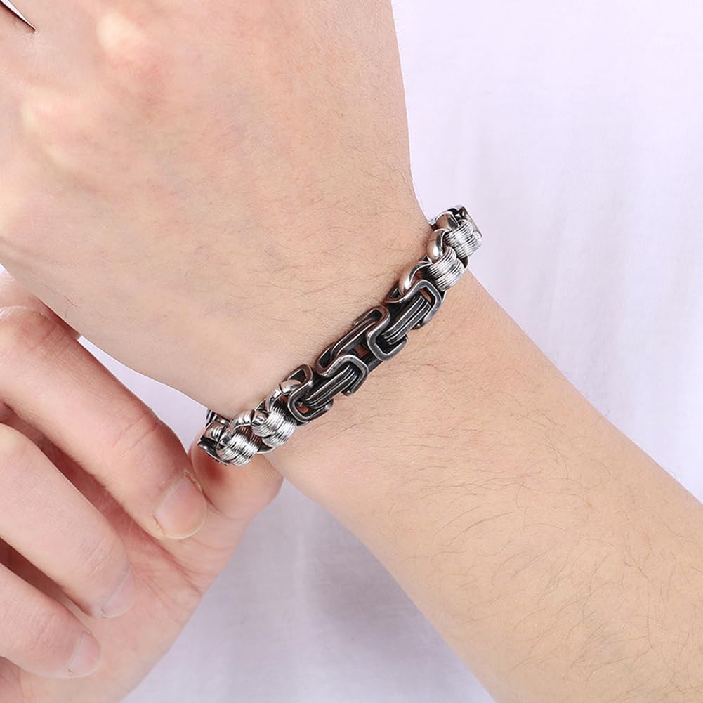 Men's Titanium Chain Bracelet - Antique Black Stainless Steel Emperor Bracelet Punk Curb Link Hip Hop Wristband - 20cm (7.87in) - Image 7