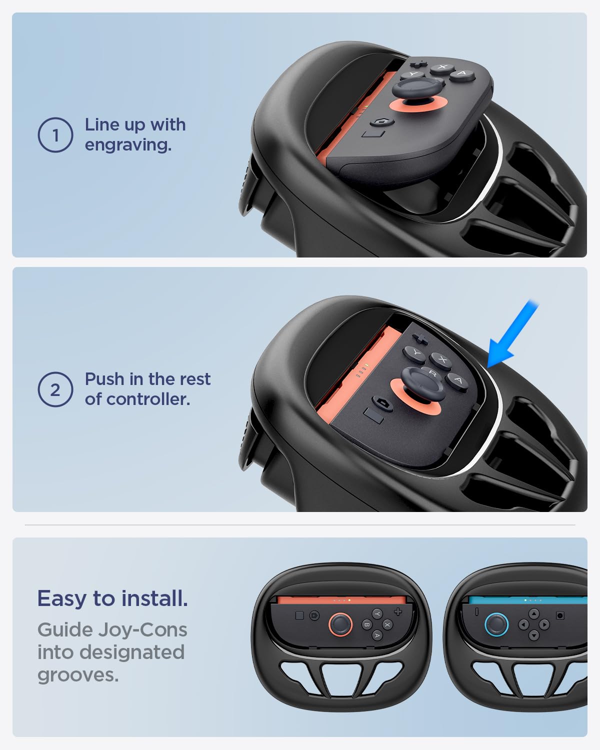 Spigen Steering Wheels Designed for Nintendo Switch 2 JoyCon Controllers (2025) Racing Wheels for Mario Kart World / 8 Deluxe, 2 Pack - Black - Image 6