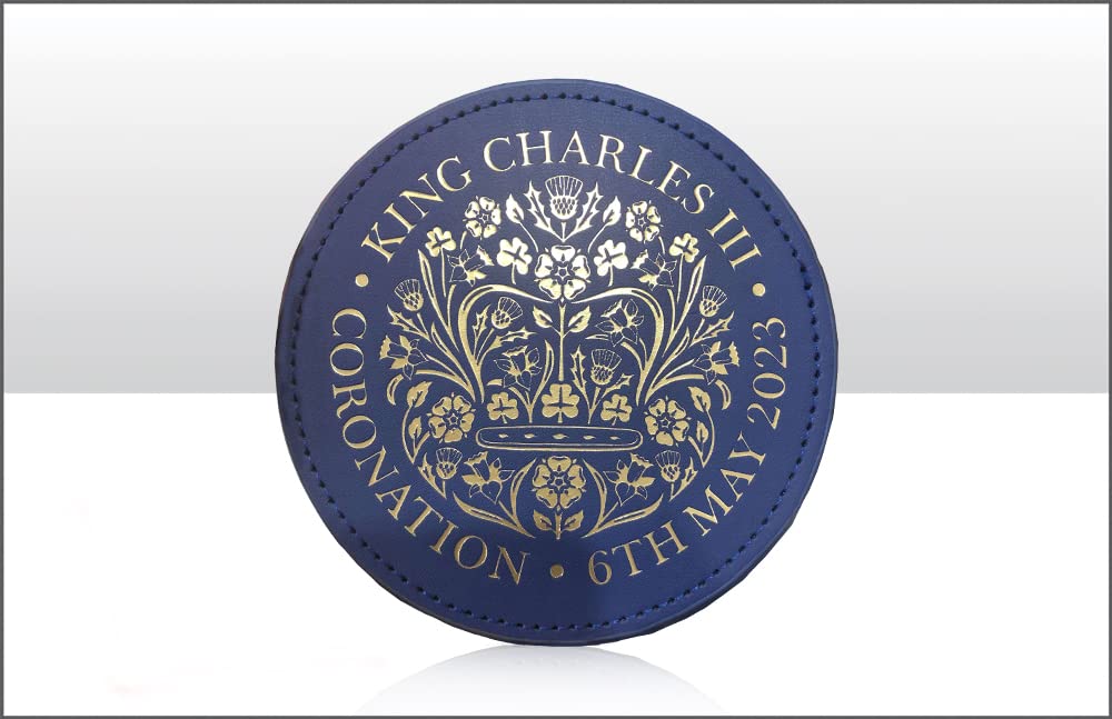 Elgate Blue King Charles Iii Coronation Official Logo Embossed Pu Coaster Commemorative Collectable Memorabilia Souvenirs Gift (Blue)