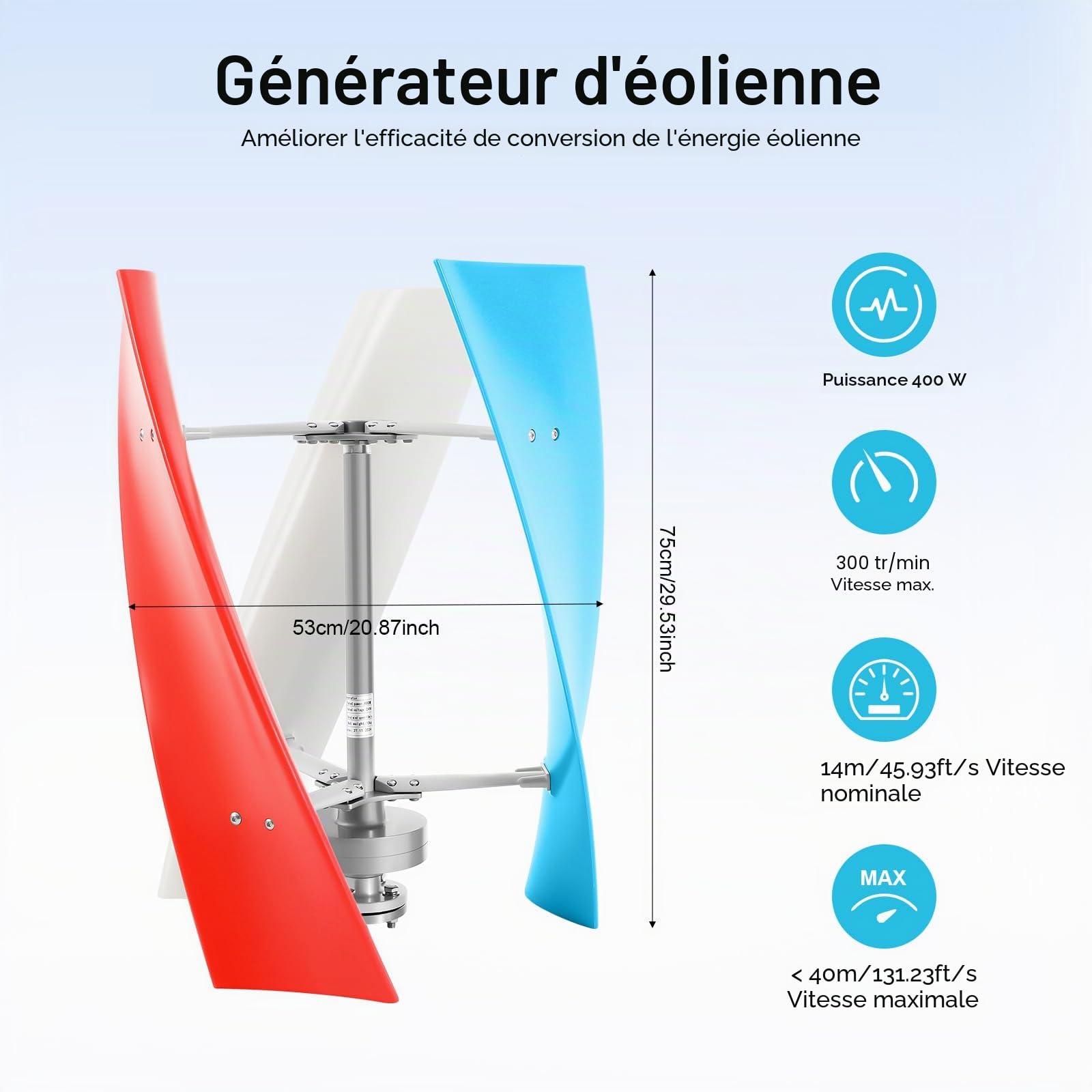 Générateur d'éolienne 400W 24V 3 pales hélicoïdales Générateur d'énergie éolienne à axe vertical Éolienne à turbine éolienne avec contrôleur