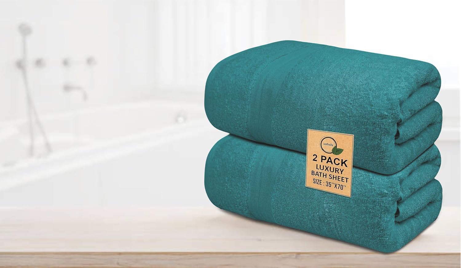 100% Cotton Luxury Bath Sheets - 35" x 70" - 600 GSM Cotton Towels for Bathroom - Set of 2 Super Soft, Highly Absorbent Bath Sheet - Oeko-Tex Certified (Teal)