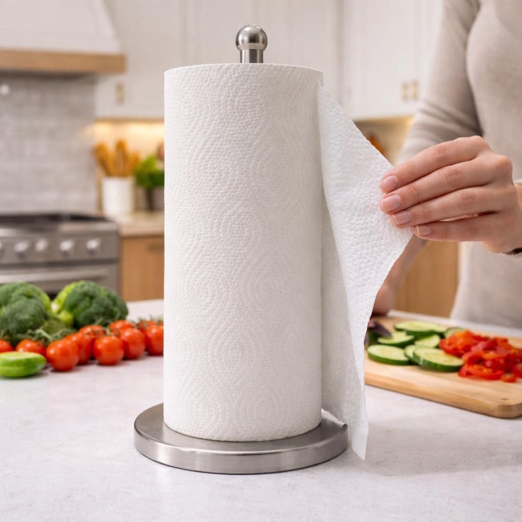 Kitchen Towels Paper – Extra Absorbent, 100% Virgin Wood Pulp, Oil Remover. 12 Roll, 1200 Sheets