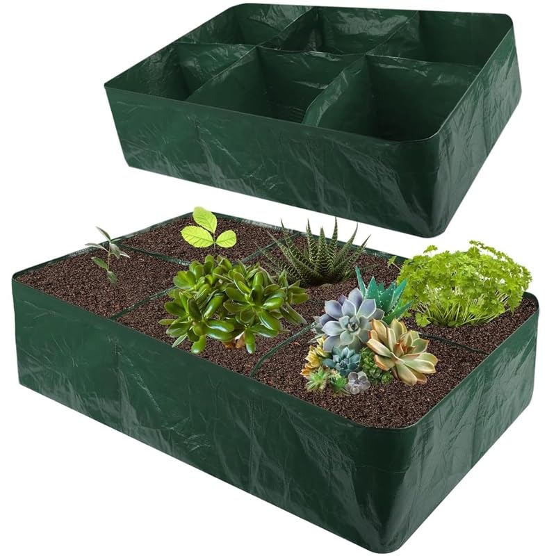 hardinox Rectangular Raised Beds Garden Plant Flower Grow Bag,Garden Grow Bed Large Vegetable Planting Bag,Plastic Grow Bags for Herbs,Thickened Divider Gardening Planting Container (6 Grid)