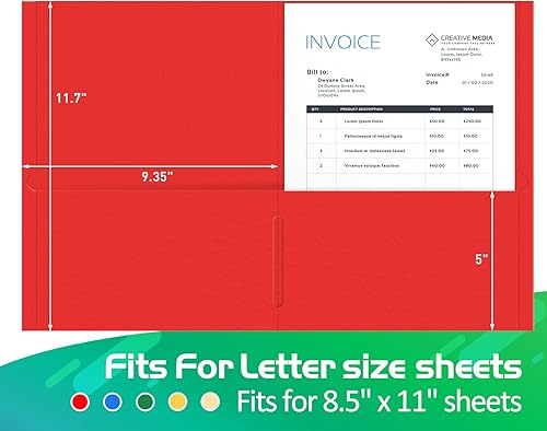 Miniatura 4 de HERKKA - Carpeta de dos bolsillos, paquete de 100 carpetas de 2 bolsillos, carpetas de papel tamaño carta diseñadas para uso en la oficina y el