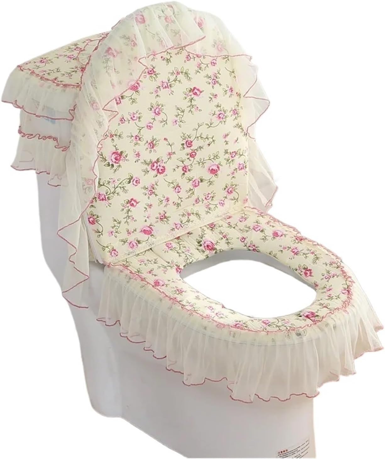 布製トイレシートクッション、家庭用レース水洗いジッパータイプカバー防水タンク(07)