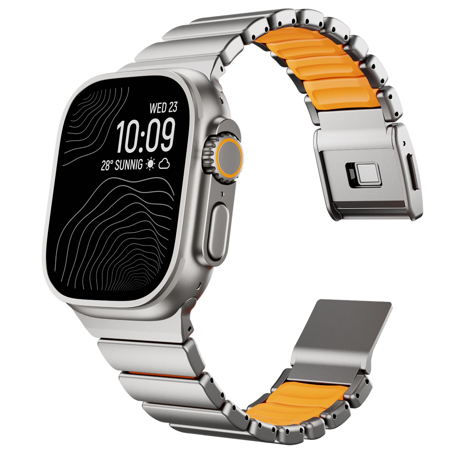 Bracelet magnétique en titane compatible avec Apple Watch Ultra 3/2/1 49 mm Series 11 10 46 mm 45 mm 44 mm 42 mm SE 3/2/1 9 8 7 6 5 4, lien double couche en silicone de luxe pour iWatch homme et femme