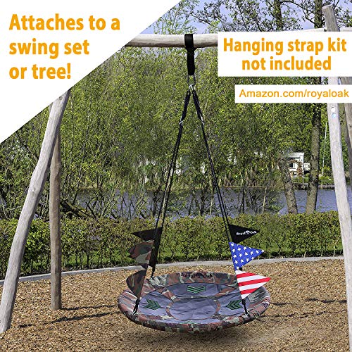 Royal Oak Saucer Tree Swing,Giant 40 Inches With Carabiners And Flags, 700 Lb Weight Capacity, Steel Frame, Waterproof, Easy To Install With Step By Step Instructions, Non-Stop Fun! (Camo Green) #TOP1