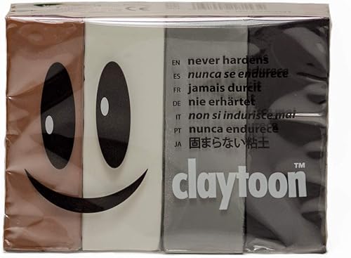 Van Aken International - Claytoon - Arcilla para modelar no endurecida - VA18153 - Neutro - Marrón, blanco, gris plateado, negro - Juego de 1 libra