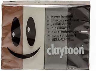 Van Aken International – Claytoon – Non-Hardening Modeling Clay – VA18153 – Neutral – Brown, White, Silver Gray, Black – 1 Pound Set (4-1/4 Pound Bars) – claymation, Gluten-Free, Non-Toxic