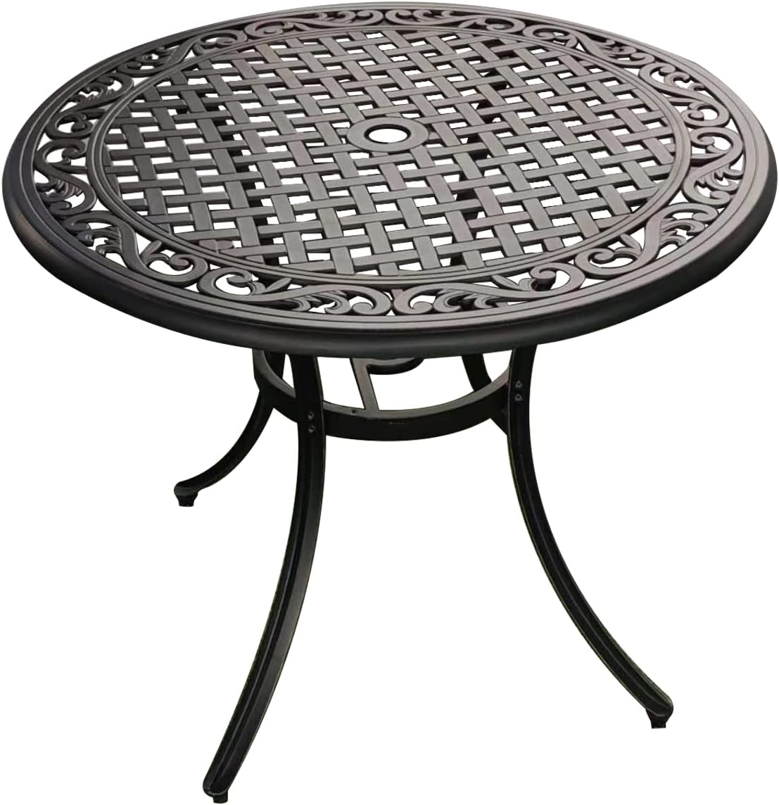 Bronze Round Cast Aluminum Patio Bistro Table with Umbrella Hole