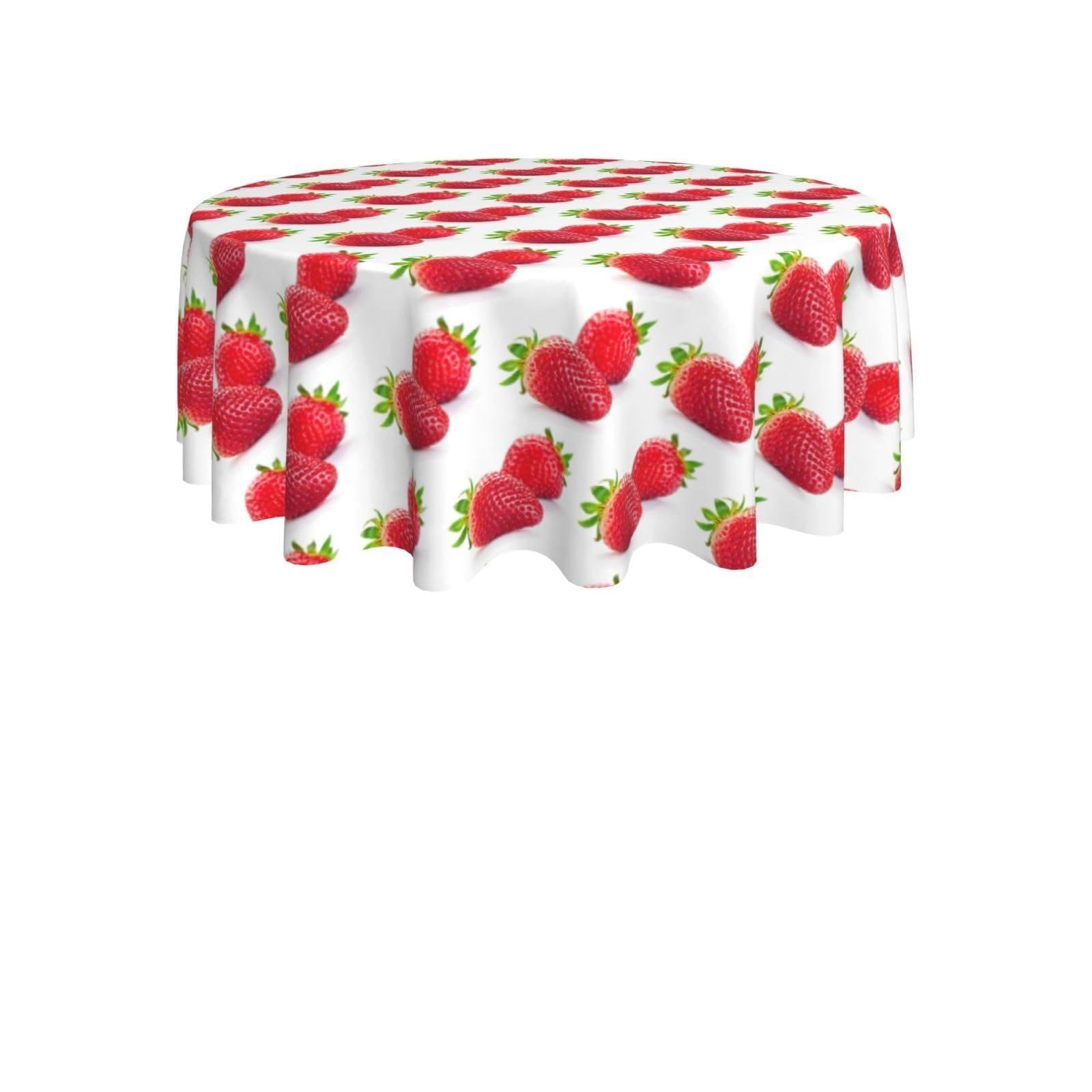 ENGhjes Strawberry Print Round Tablecloth 60in Washable Stainproof Polyester Cloth for Kitchen Idea