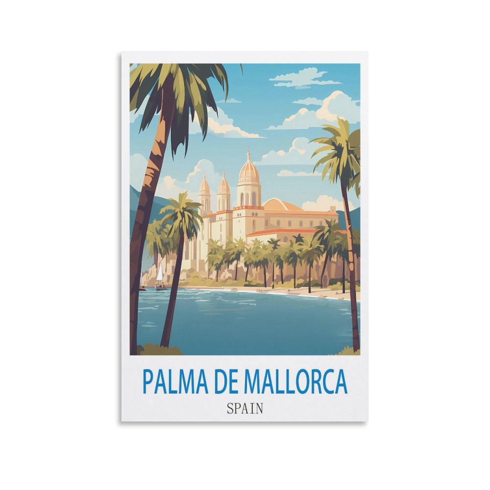 Fzyuen Unframe-Style Palma De Mallorca Spain Vintage Travel Poster 16X24inch(40X60cm) Canvas Wall Art Prints For Wall Decor Room Decor Bedroom Decor