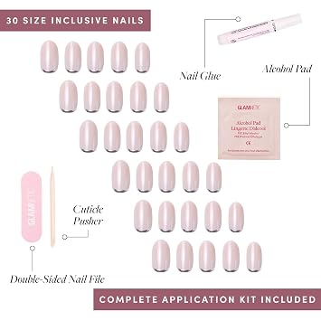 Glamnetic Silver Belle Press On Nails - Short Round Fake Nails | 30 Pc Kit | Everyday Silver press on nails for women. 3D-detail glue-on set. Waterproof, chip-resistant, up to 2 weeks wear