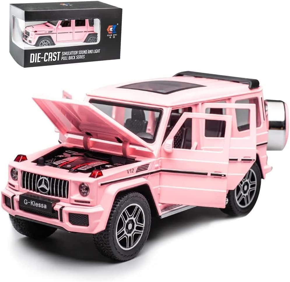 Image of Invite Enterprise Exclusive Alloy Metal Pull Back Die-Cast Car 1:24 Mrcedes Amg G63 G-Klessa Metal Pullback Toy Car With Openable Doors&Light,Music Boys Gifts Toys For Kids(1:24 G-Klessa-Pink)