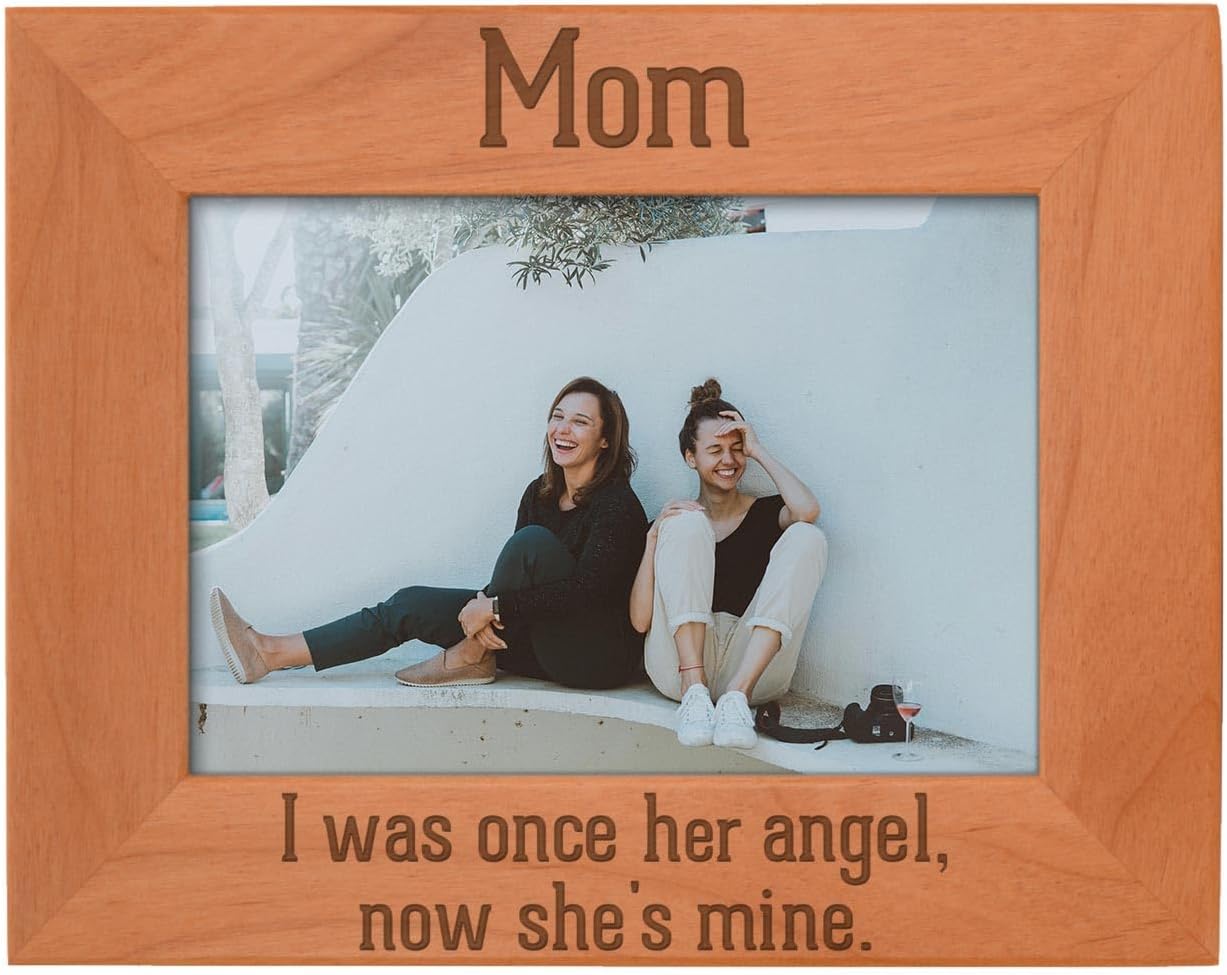 ThisWear Mom Remembrance Frame I Was Once Her Angel Now She's Mine In Remembrance Gifts Natural Wood Engraved 5x7 Landscape Picture Frame Wood