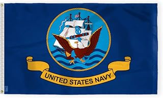 AGAS United States Navy Flag 3x5 Ft - Printed 200D Nylon Canvas Header Two Brass Grommets- One side Print with reverse print on the back- 100% bleed through