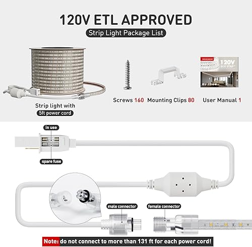 Miniatura 7 de Shine Decor Tira de luz LED fácil de conectar, 2800 K blanco cálido, resistente al frío, resistente a la intemperie para interiores y exteriores,