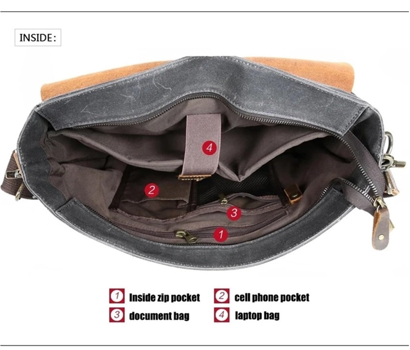 Umhängetasche wasserdichte, gepolsterte, gewachste Canvas-Taschen, personalisierte, stilvolle Umhängetasche, Vintage-Kuriertasche for Männer(Coffee)