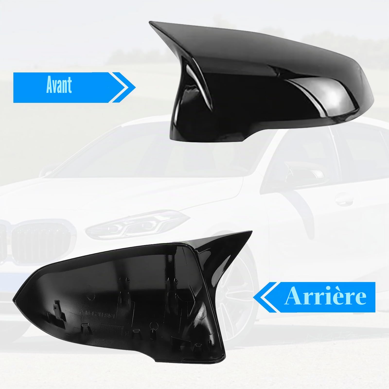 1 Par Cubiertas de Espejo Repuesto para Serie 1 Touring F40/F53 2017-2024/Serie 2 Gran Coupe F44 2020-2024/X1 F48 F49 2016-2022/X2 F39 2018-2023, Tapas de Espejo de Coche, Negro
