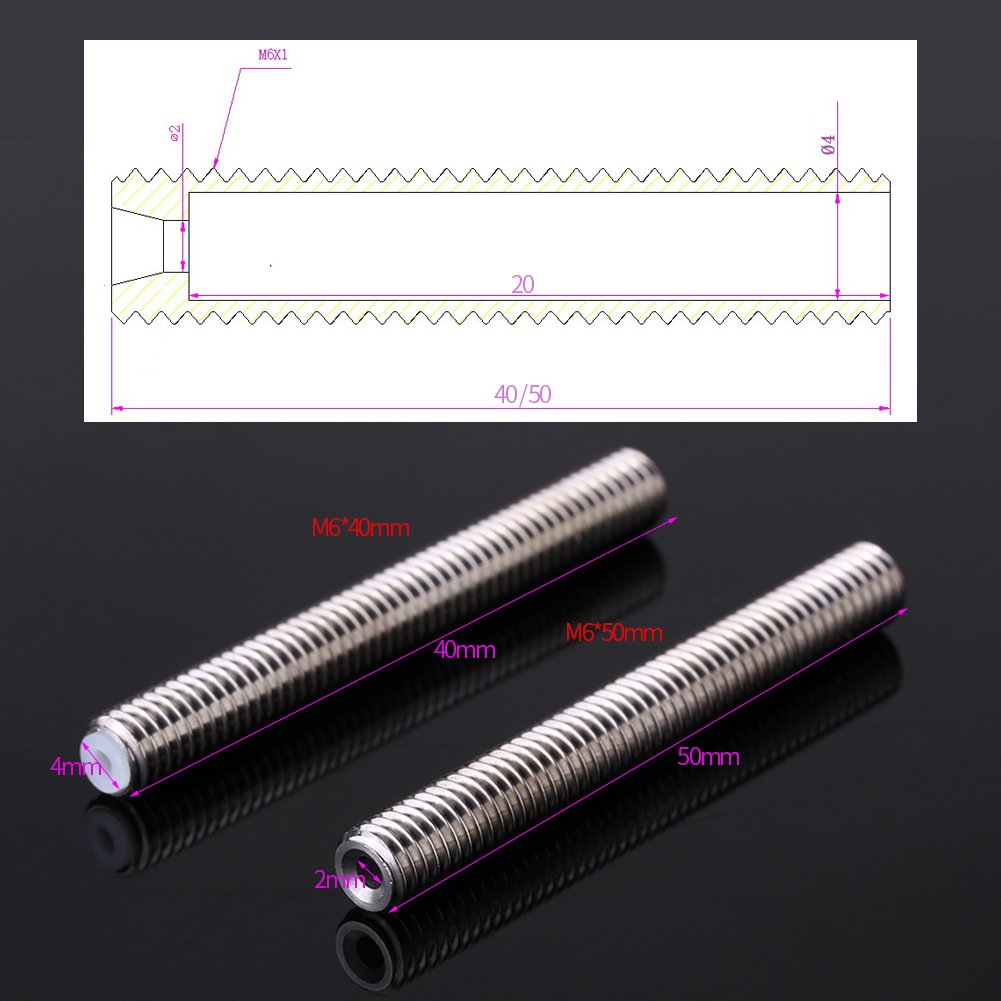 5pcs Acciaio Acciaio Ugello Gola PTFE Tubo Per 3D Stampante MK8 Estrusore 1,75 Millimetri Vasca Fine Accessori(M6*40mm