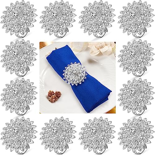Geiserailie Flower Napkin Rings Alloy Floral Rhinestone